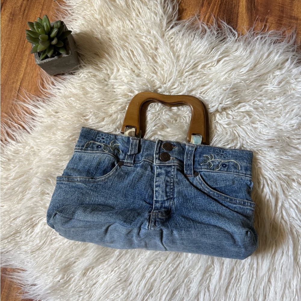 Vintage Y2K Denim Jeans No Boundaries Hand Made Mini Bag